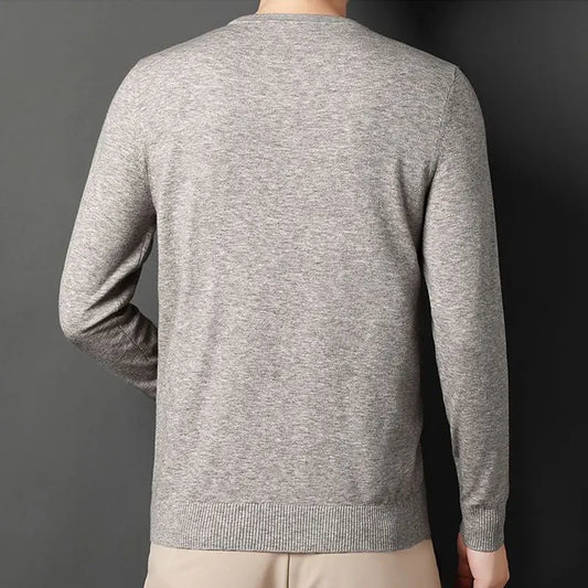 Men’s Knitted Round Neck Solid Colour T-Shirt – Timeless Style for Spring and Autumn