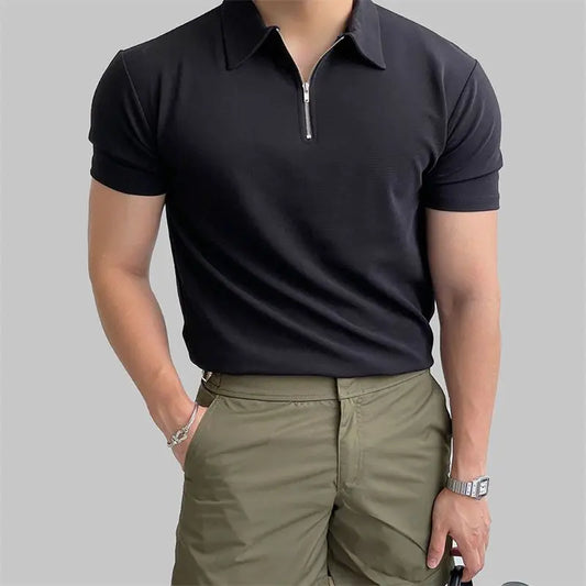 Men’s Black Slim Fit Sports Polo with Half Zip – Style, Performance & Comfort for Summer