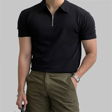 Men’s Black Slim Fit Sports Polo with Half Zip – Style, Performance & Comfort for Summer