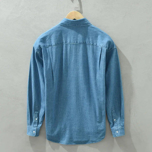 Men’s Pure Cotton Denim Shirt – Timeless Style for Spring and Autumn