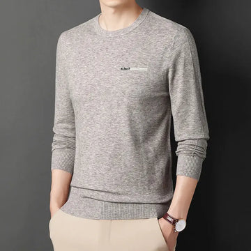 Men’s Knitted Round Neck Solid Colour T-Shirt – Timeless Style for Spring and Autumn